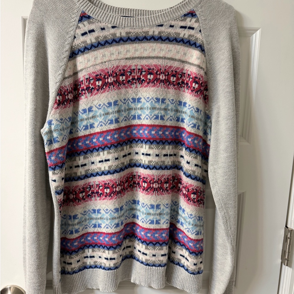 Chaps Gray and Multicolor Striped Sweater